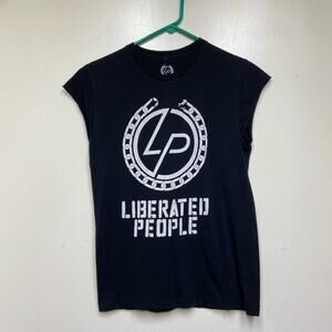 Liberated People Black Graphic Tee Raw Hem Sleeves